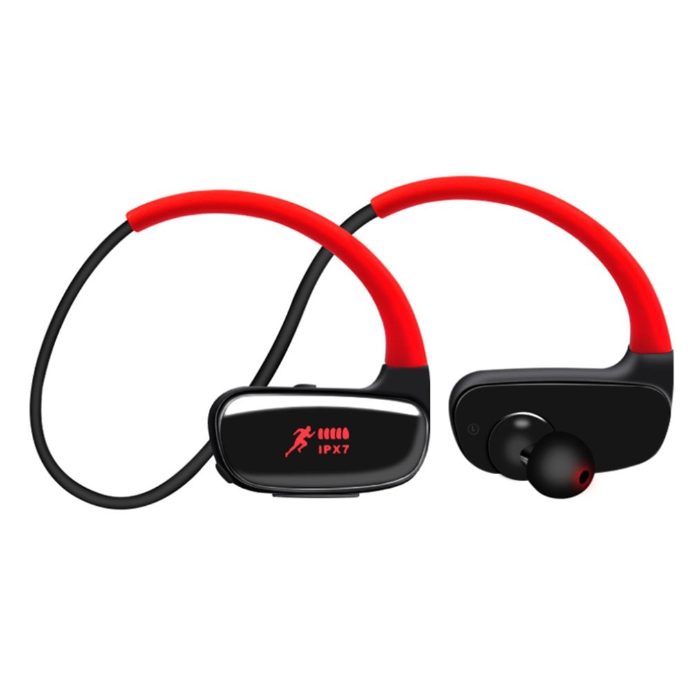 IPX8 étanche sans fil Bluetooth écouteur lecteur MP3 stéréo musique écouteurs sport HiFi casque nager: Rouge