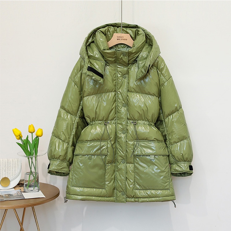 neue Frauen Weiße Ente Unten Jacke Winter Helle Farbe Warme Mantel verlieren Mittel Lange Unten Parka Weibliche Wasserdichte Outwear