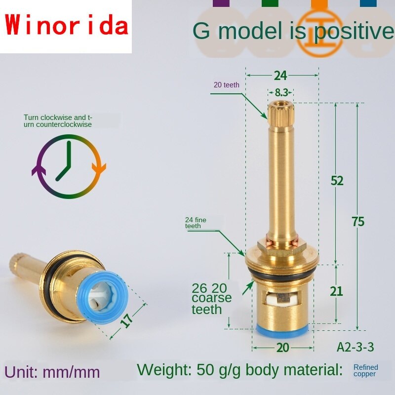 Faucet Copper Valve Core and Cold Water Fast Opening Triangle Valve Switch Ceramic Valve Core Copper Head Repair Parts: Section G Forward