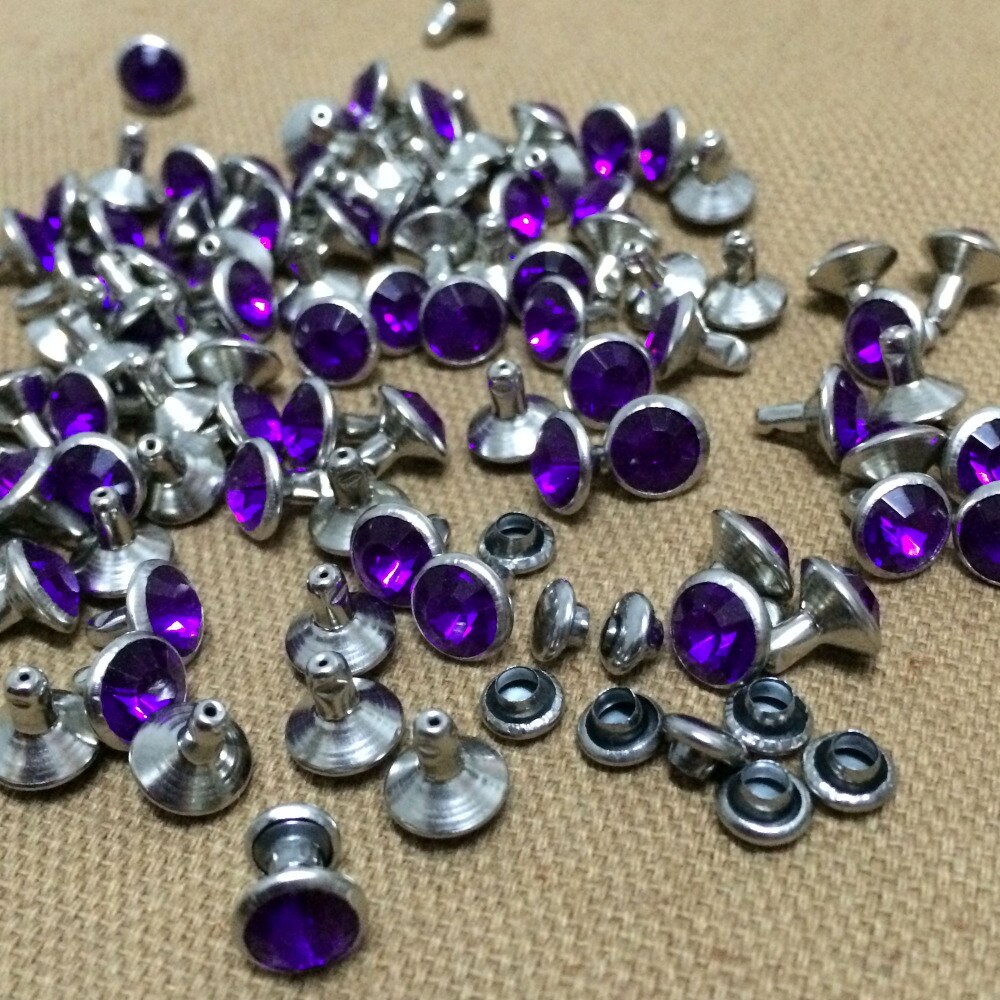 Komende 100Sets 8 Mm Dark Purple Cz Acryl Kristallen Rhinestone Klinknagels Zilveren Nailhead Spots Studs Diy Gratis