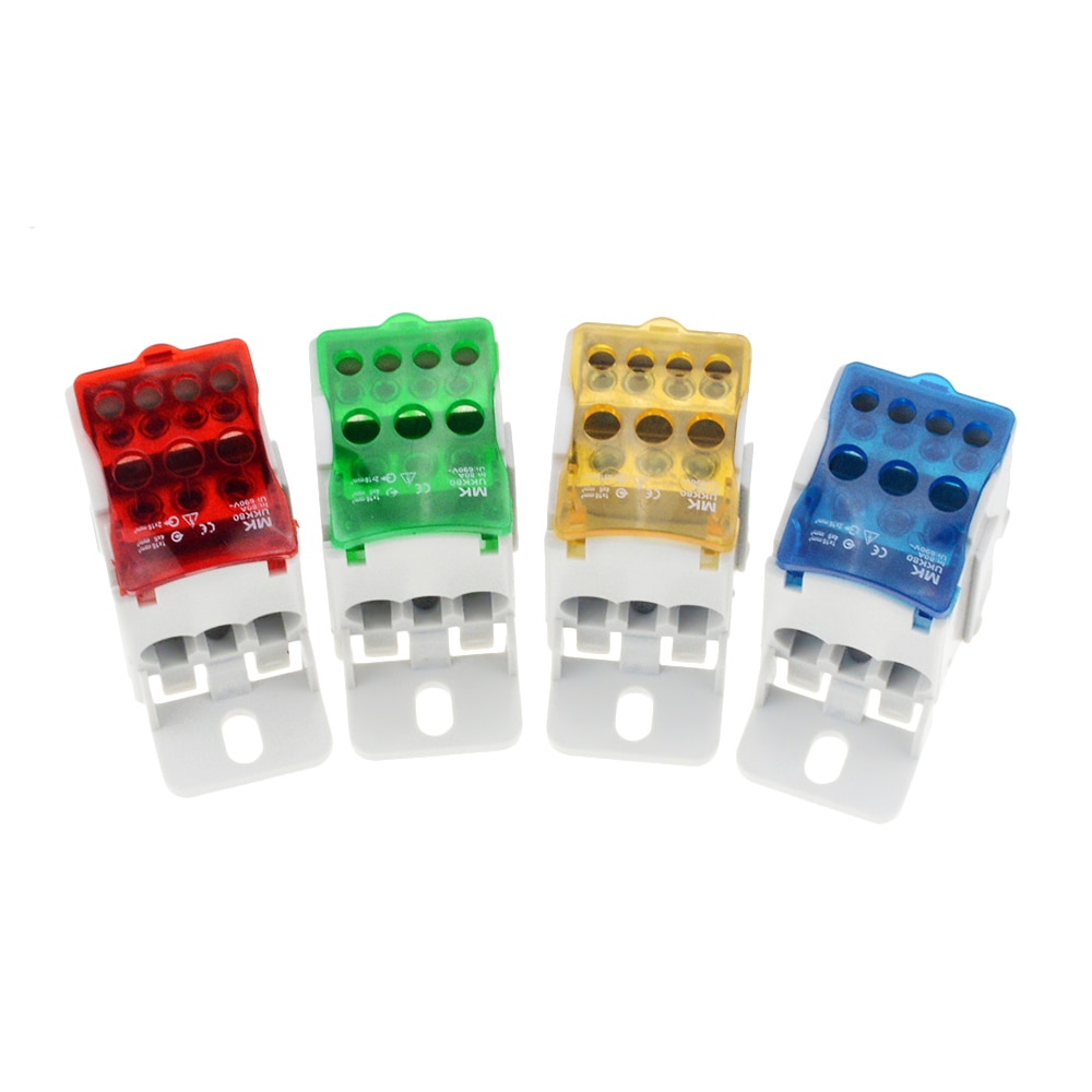Color UKK80A Terminal Block 1 in many Out Din Rail distribution Box Universal Electric Wire Connector IN 80A UI 690V 1000V AC/DC