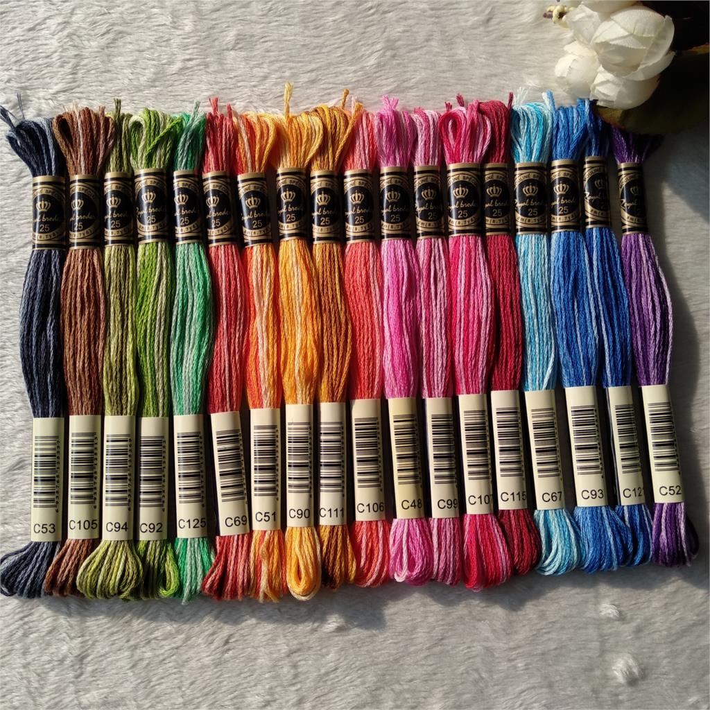 WUYU Royalbroderie Egyptian Long-staple Cotton Cross Stitch Thread Hand Embroidery 18 Space-dyed Colors Knitting Crafts Floss s