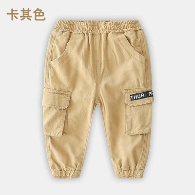 Baby Cargo Pants Spring Kid's Clothes Children's Letter Trousers Big Pocket Elastic Long Pants For Boys 2-7-9-10 Years: Khaki / 10