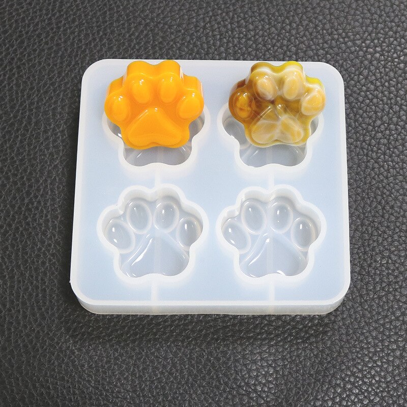 Gato pata molde de silicone (4 cavidade) cão molde de pata animal molde claro para resina uv decoden cabochão diy moldes de resina para jóias