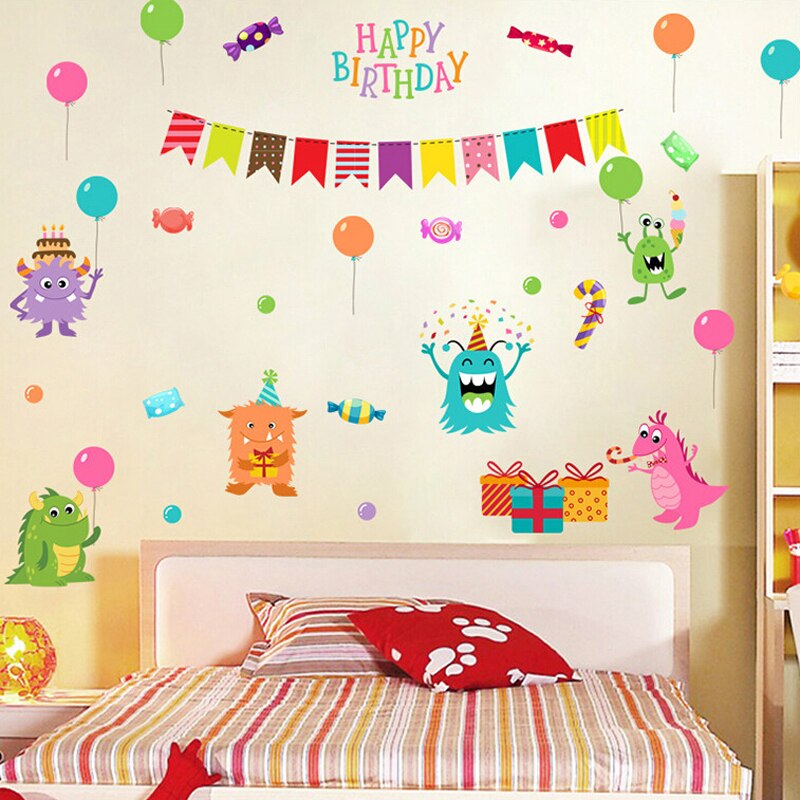Tofok Happy Cute Cartoon Monster DIY Wall Sticker Removable Home Decoration Children Room Nursery Mural Decals Poster