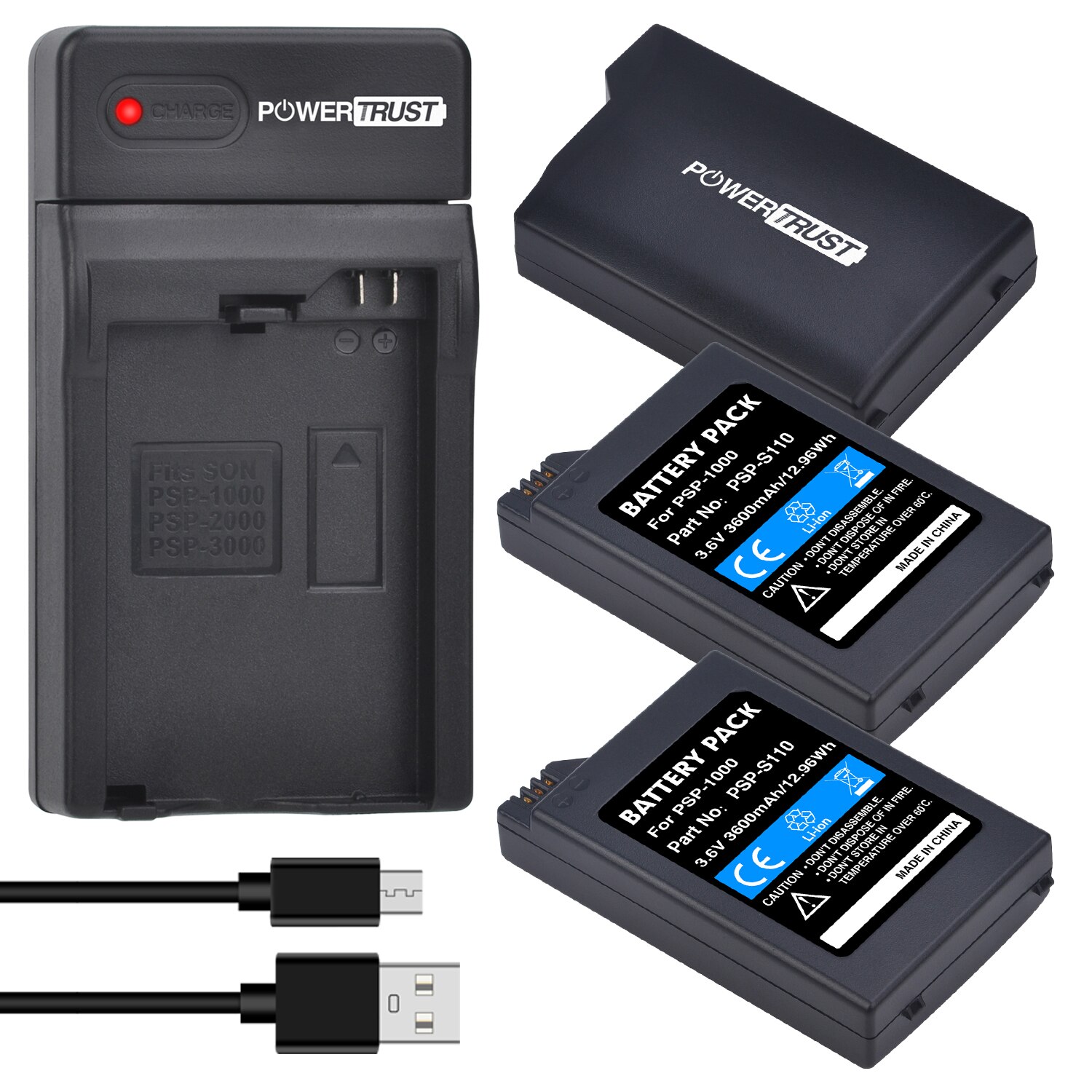 3600mAh PSP1000 Battery / PSP-1000 Battery Charger for Sony PSP-110 PSP-1001 PSP 1000 PlayStation Handheld Console: 3 Battery 1Charger