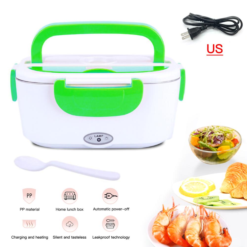 1.5L Elektrische Verwarming Lunchbox Huis & Auto 12V 220V Plug-In Lunchboxen Plastic Of Stalen voedsel Container Draagbare Gerecht Bento Box: Green US