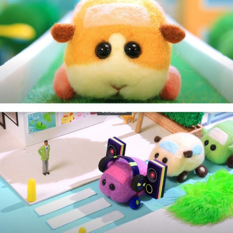 Pokefipui de fieltro de lana, carrito de cerdito de Guinea, hámster, hecho a mano, Material, bolsa, muñeca, 1 Juego