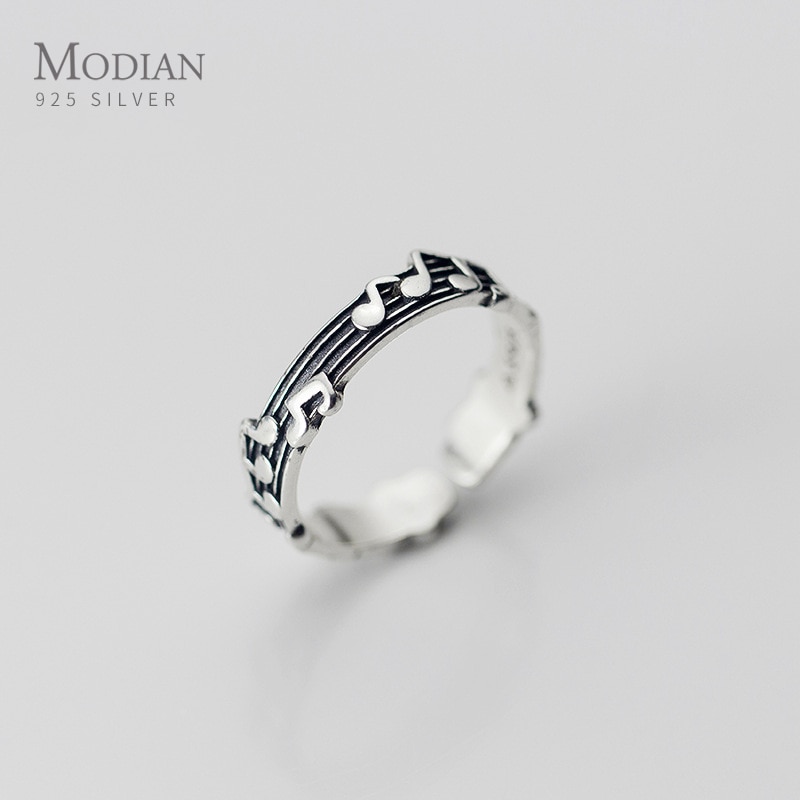 Modian Vintage symboles musicaux et Staves ouvert réglable en argent Sterling 925 bague pour femmes Simple anneau Original Fine bijoux