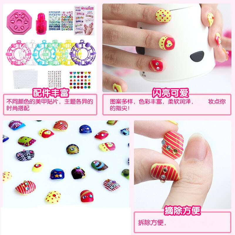 96pcs Children DIY Color Nail Sticker Set Beauty Pretend Toy Girls Handmade Reusable Nontoxic Nail Patch Stickers Birthday