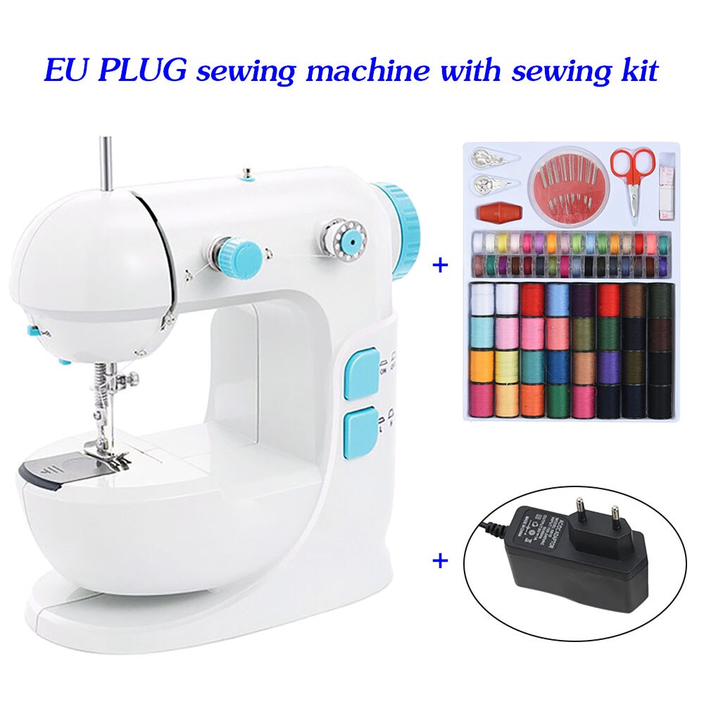 Mini Portable Handheld Sewing Machine Stitch Sew Needlework Cordless Clothes Fabrics Electrec DIY Manual Pedal: EU PLUG with Kit