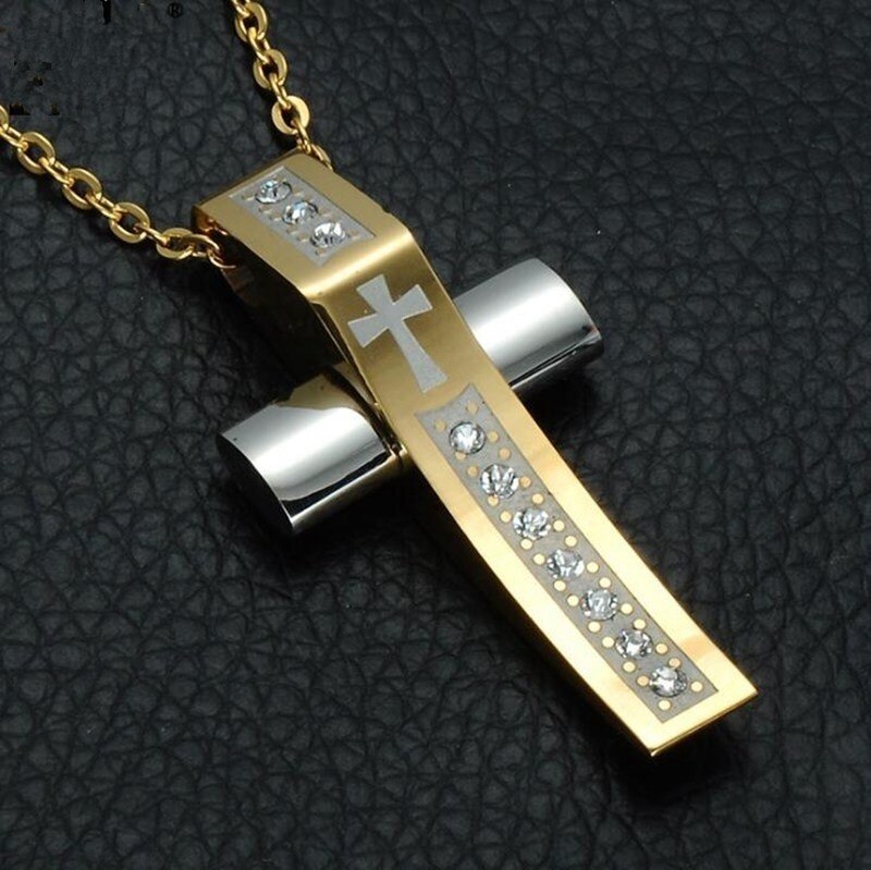 Pendentifs naturels en or pour hommes, deux tons, bijoux en croix: Default Title