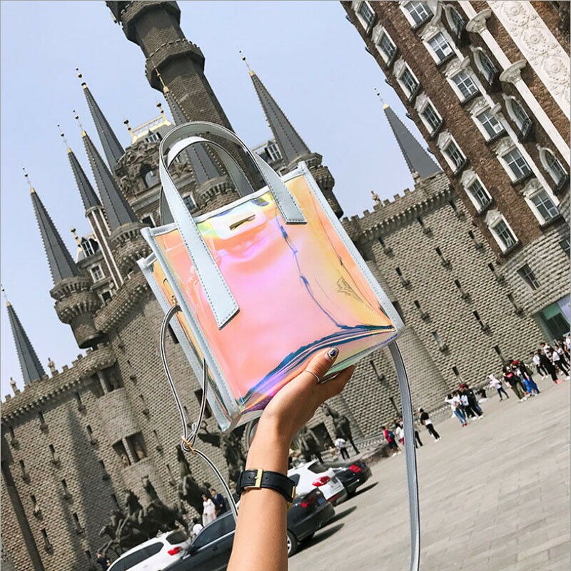 Bolsa de ombro feminina transparente, sacola de mão da moda 2 pçs/set de ombro selvagem