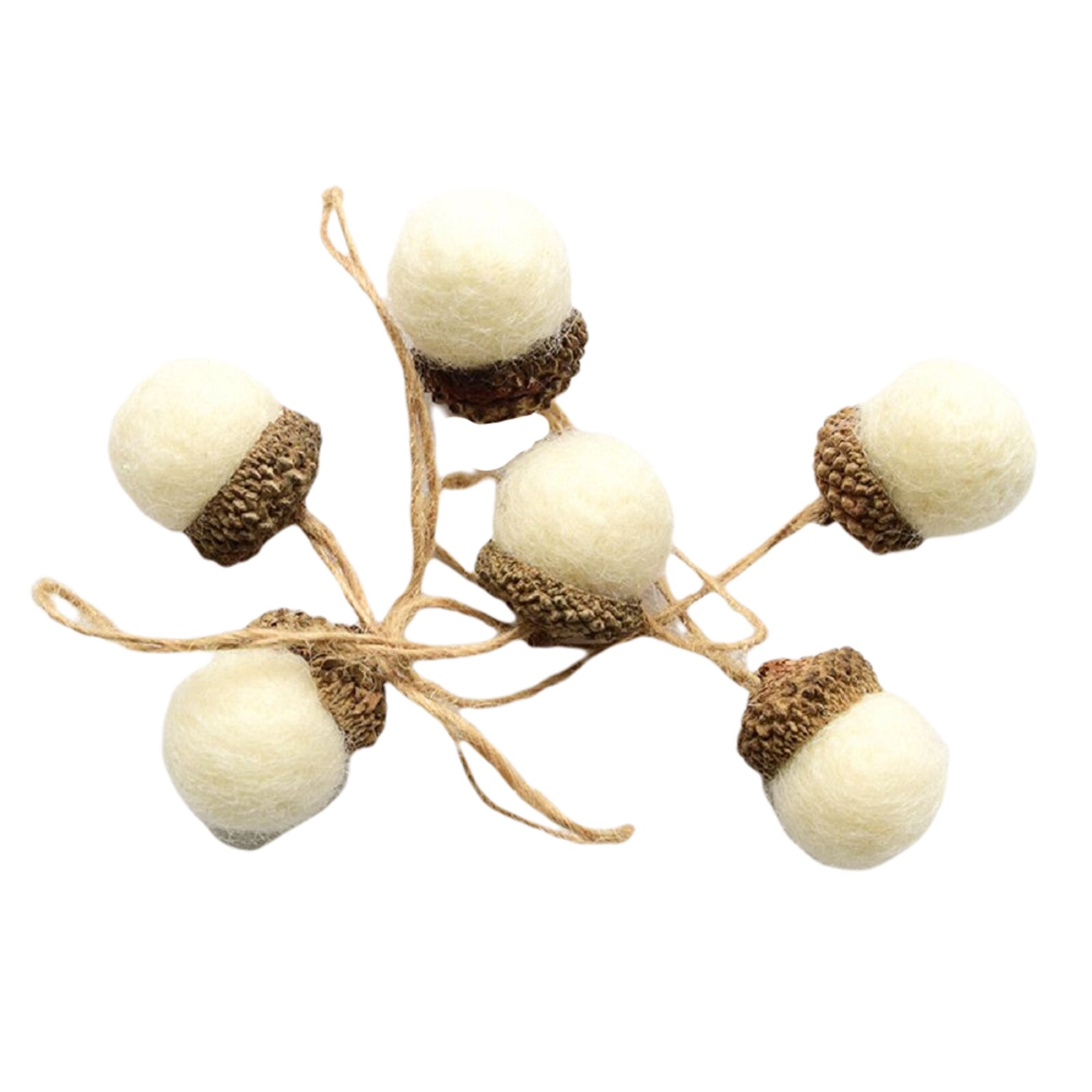 6PCS Acorn Christmas Pine Cone Doll DIY Hanging Ornament Small Felt Reusable Tree Home Decoration Office School Party Craft: White