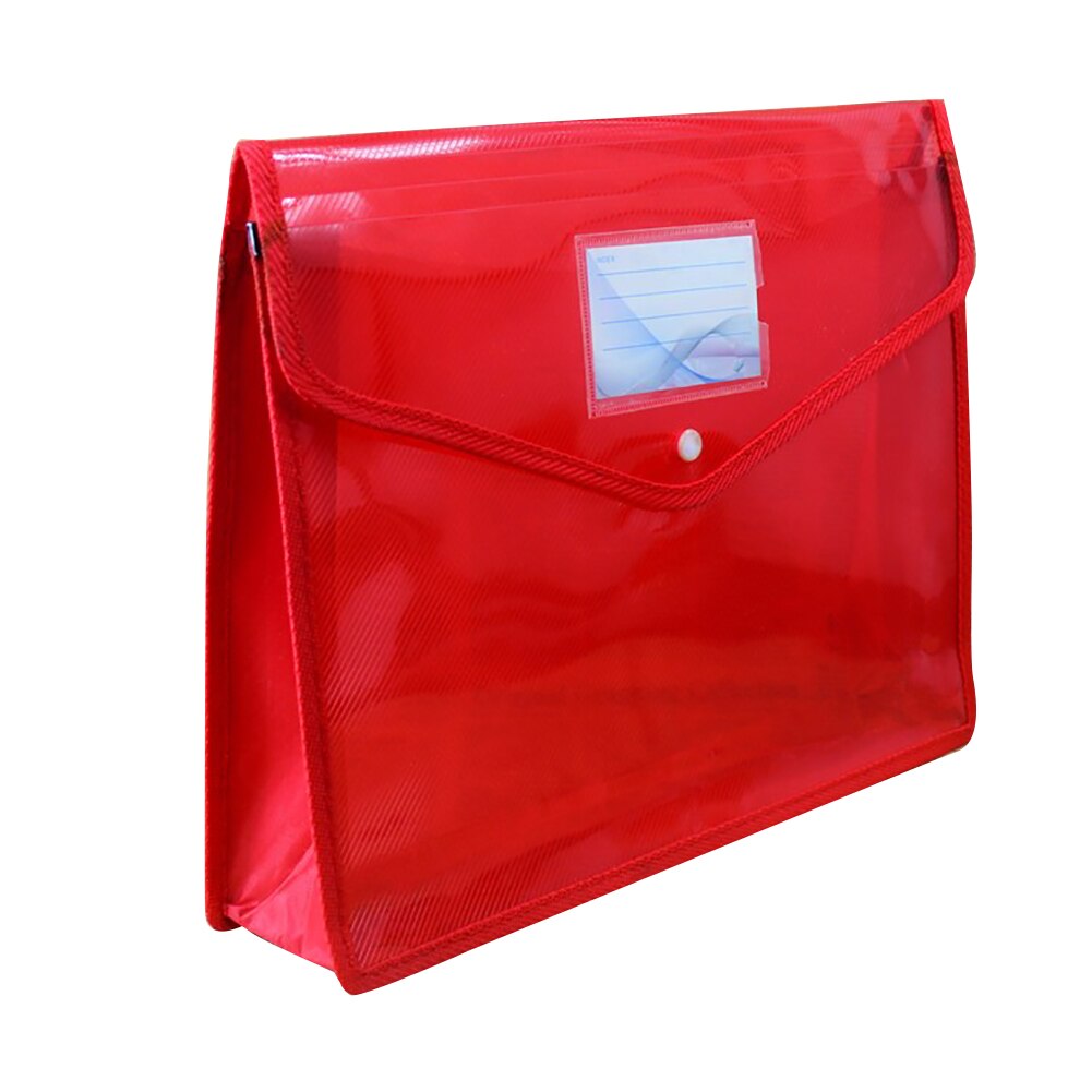 A4 Transparent Lightweight File Bag Portable Waterproof Folder Document Holder Large Capacity Button Storage School Test Paper: Red