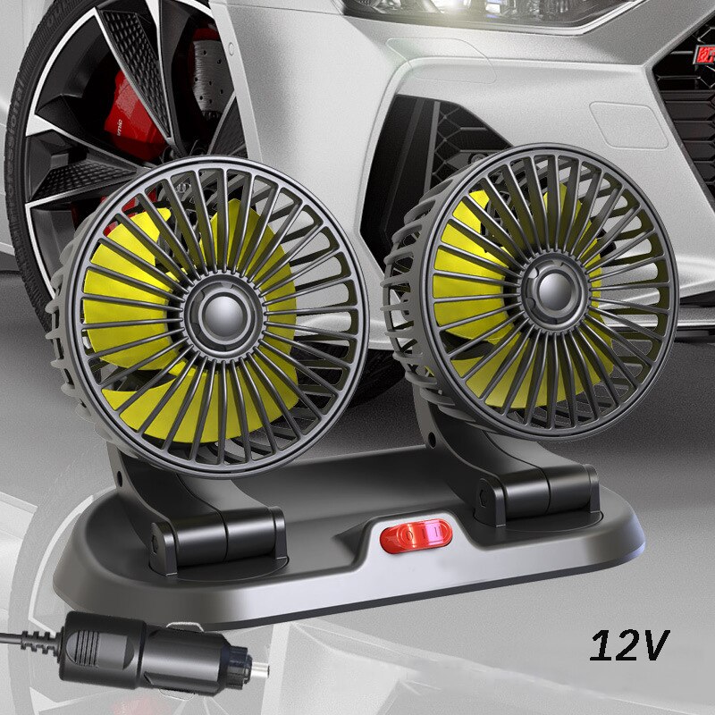 Ventilador de coche de doble cabeza, dispositivo de refrigeración de 5V, 12V y 24V, Usb, 2 velocidades, ajustable, accesorios de coche, regulación del viento: Blanco