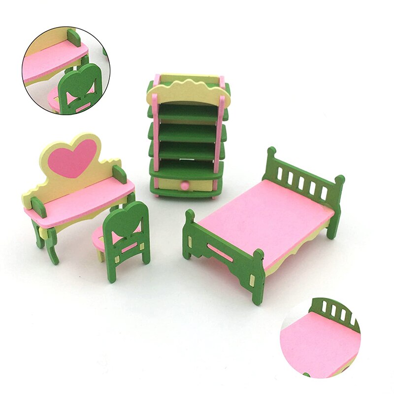 Dollhouse Wooden Colorful Dolls House Miniature Furniture Toys Toy Kids Simulation Furnitures Models House Decor Doll Xmas