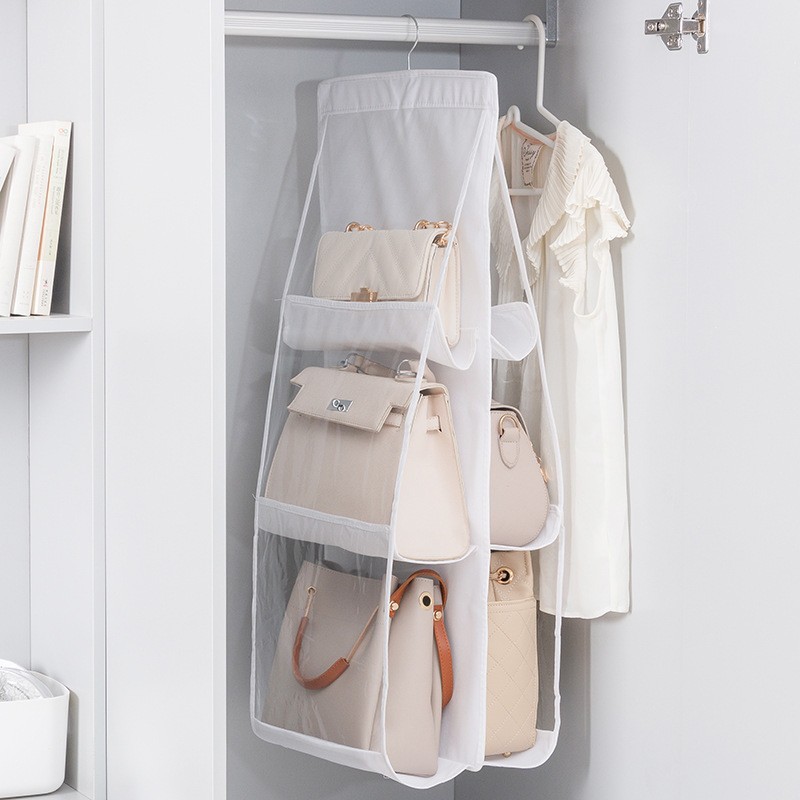Sac de rangement pour artefact, sac suspendu pour le tri des sacs et le rangement, sac suspendu, rangement mural pour garde-robe, sac de rangement, sac à poussière: WHITE