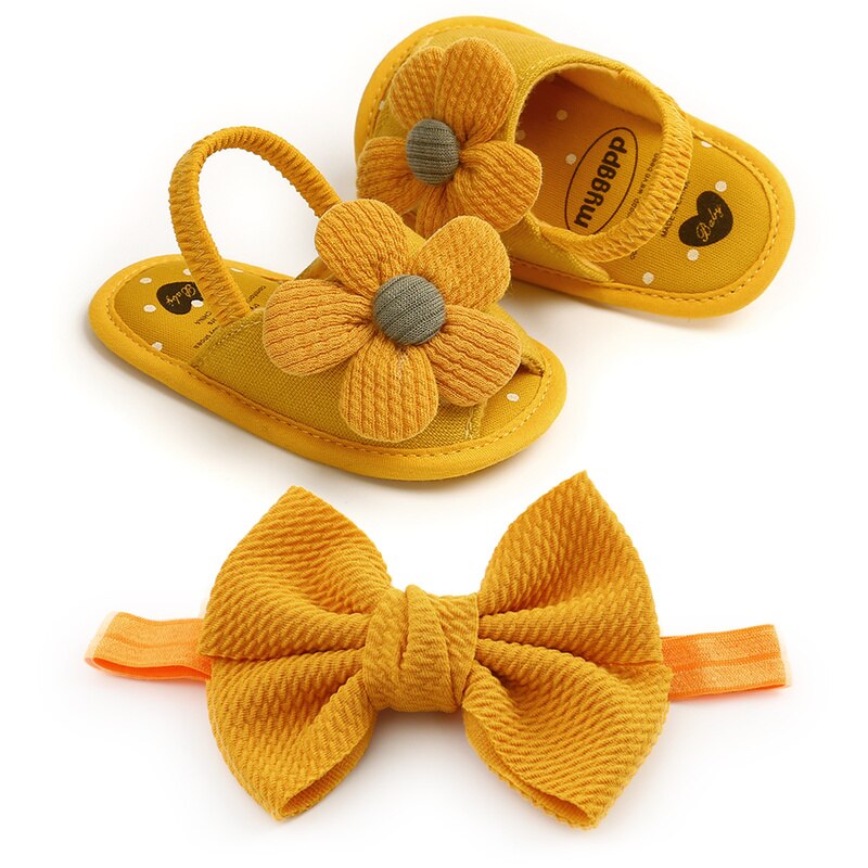 Fish mouth Sandals Baby Girls Shoes Sun Flower Newborn Bow Baby Girl Princess Sandals Cotton Shoes With Hair Band