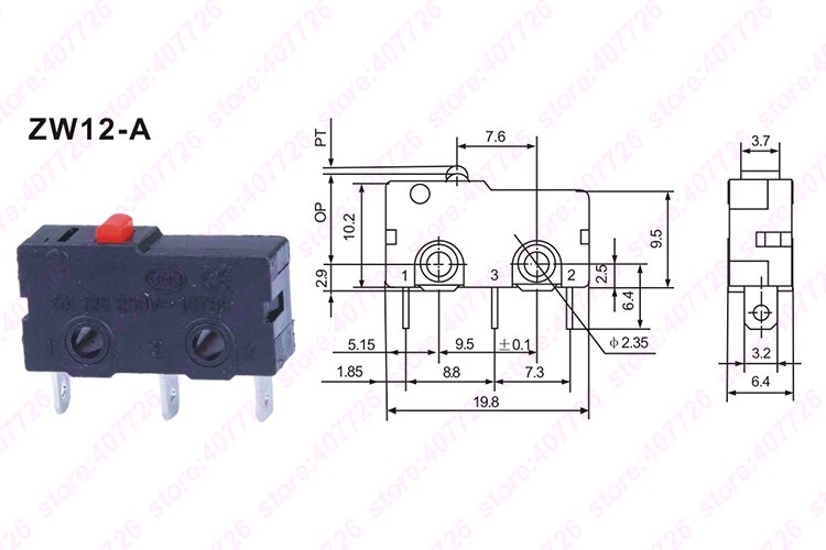 Micro interrupteur 10mm x 20mm 5 pièces/lot | 3 broches/2 broches 5A 250VAC série ZW12, interrupteur Tact allumé: ZW12-A