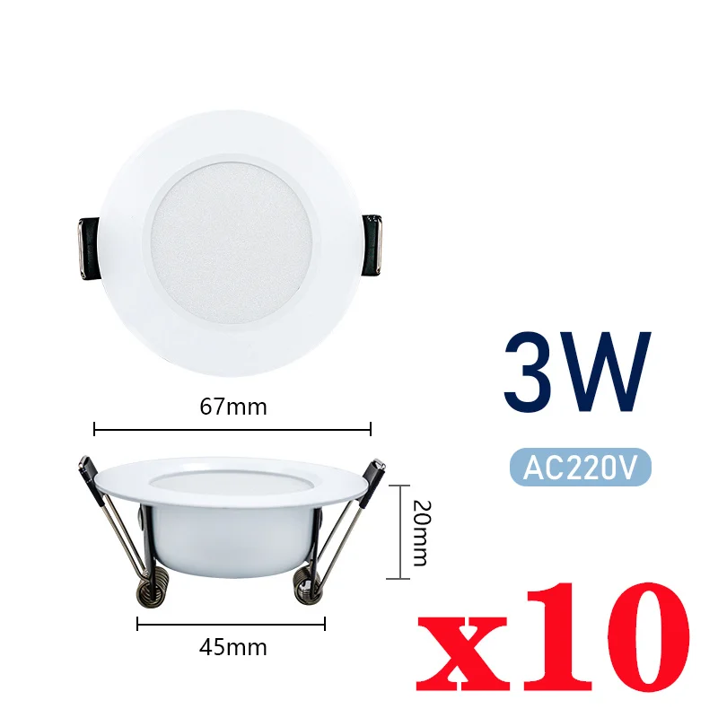 10 teile/los LED Downlight 3W 5W 7W 9W 12W 15W Decke Lampe Runde LED Blub 220V Einbau drinnen LED Decke Licht für Wohnzimmer: Blau / Weiß Silber-