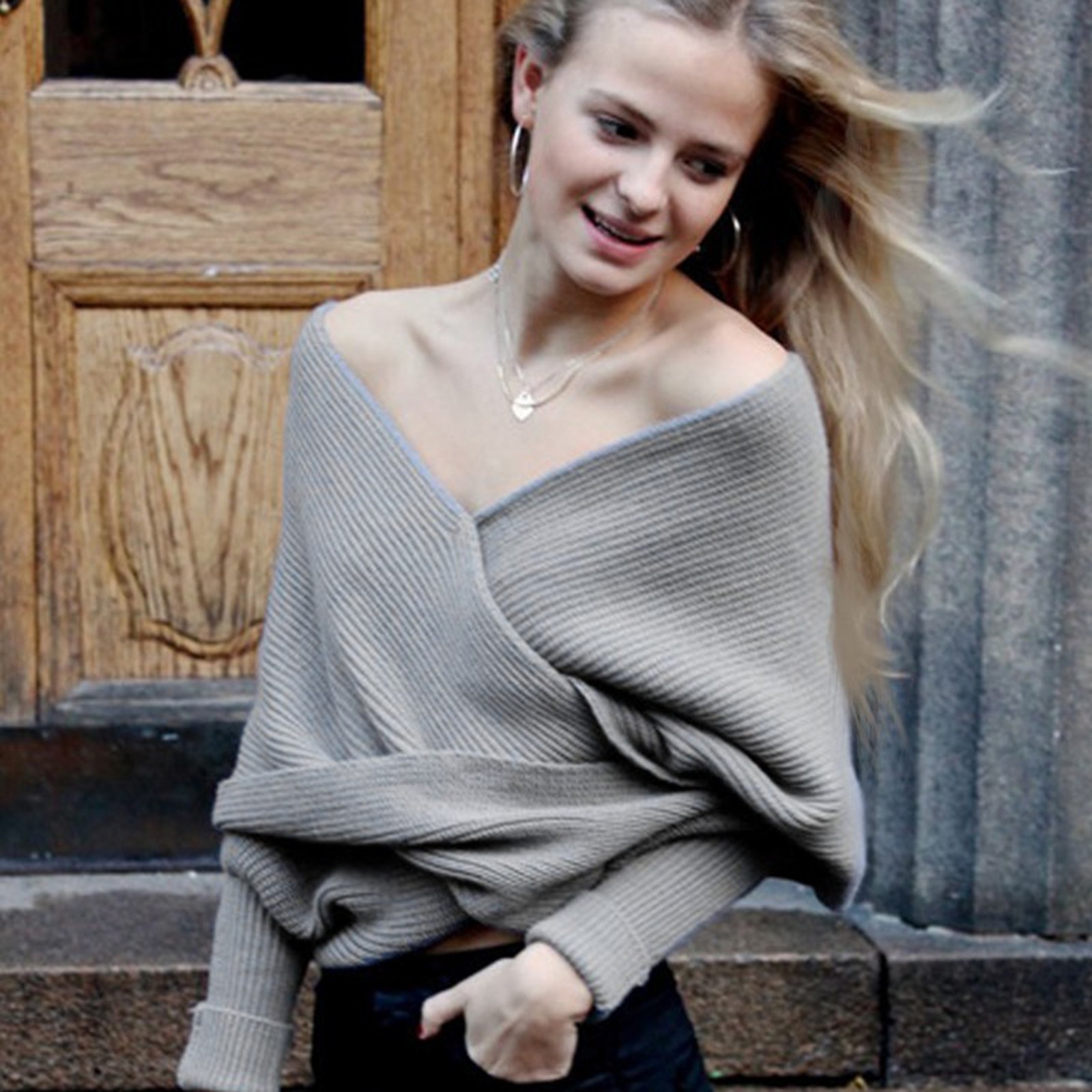 Poncho à manches chauve-souris pour femme, col bateau, écharpe, tricot doux, châle d'hiver, 40 #