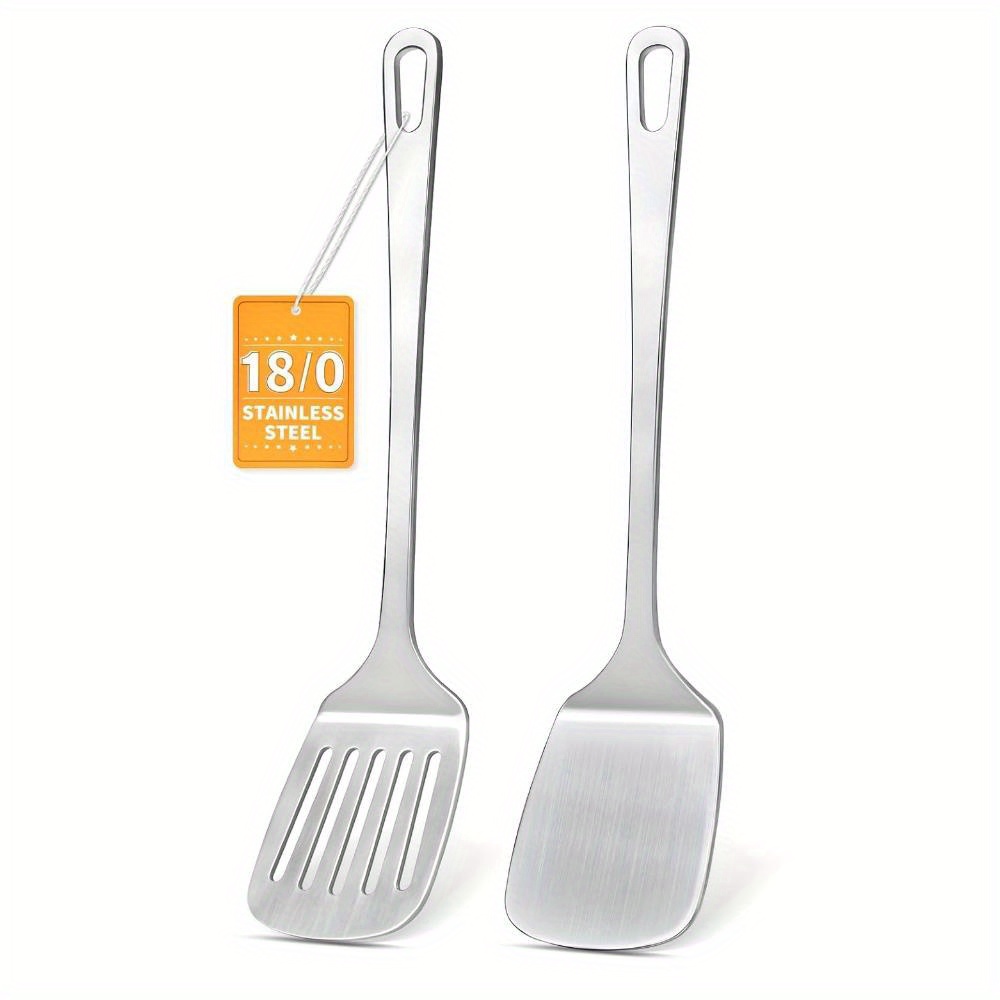 1/2 stuks roestvrijstalen spatelset, metalen spatel massief en gleuf voor keukengebruik kookgerei voor vis eieren pannenkoeken: Light Grey