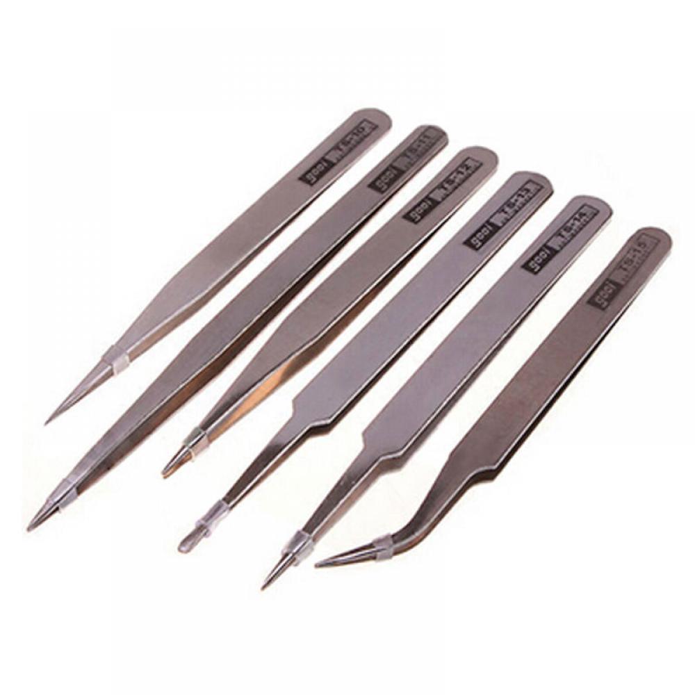 Anti-Static Stainless Steel Tweezer Set Maintenance Repair Tool Kit Anti Static Model Making Tool Hand Tool Set 6 pcs
