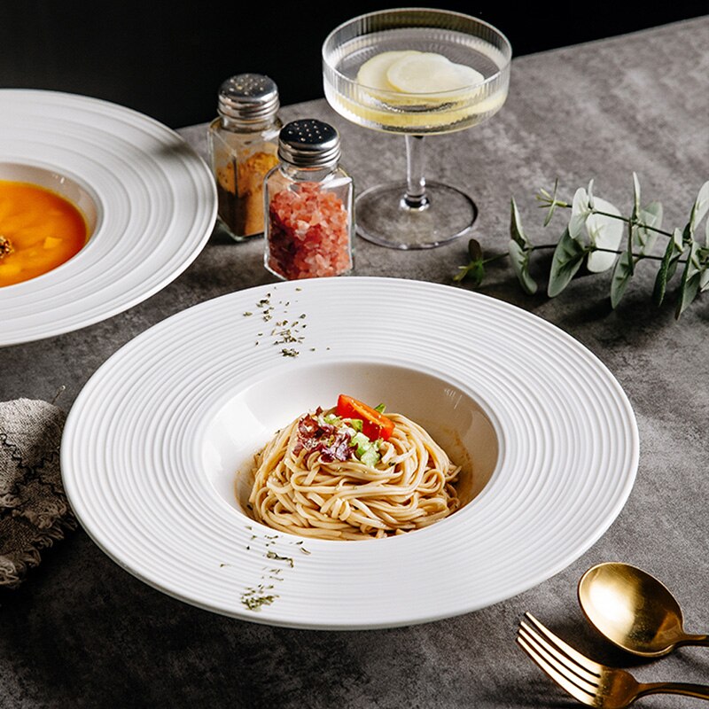 Assiette à chapeau de paille en céramique, couleur unie, assiette profonde créative, assiette à riz, style européen, assiette à pâtes simple, restaurant flyin