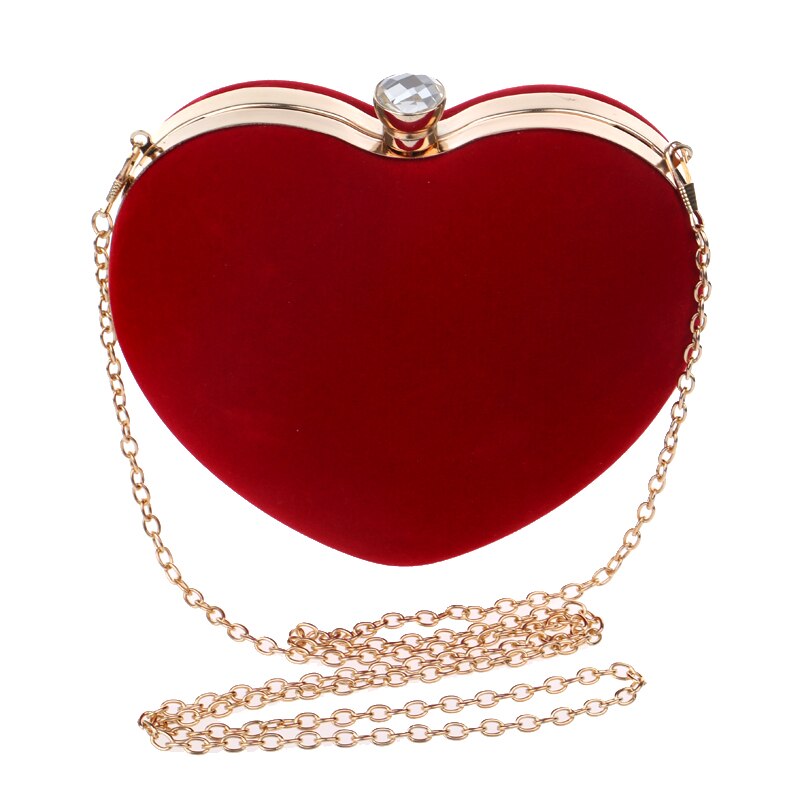 Heart Shaped Diamonds Women Evening Bags Chain Shoulder Purse Day Clutches Evening Bags For Party Wedding: Red