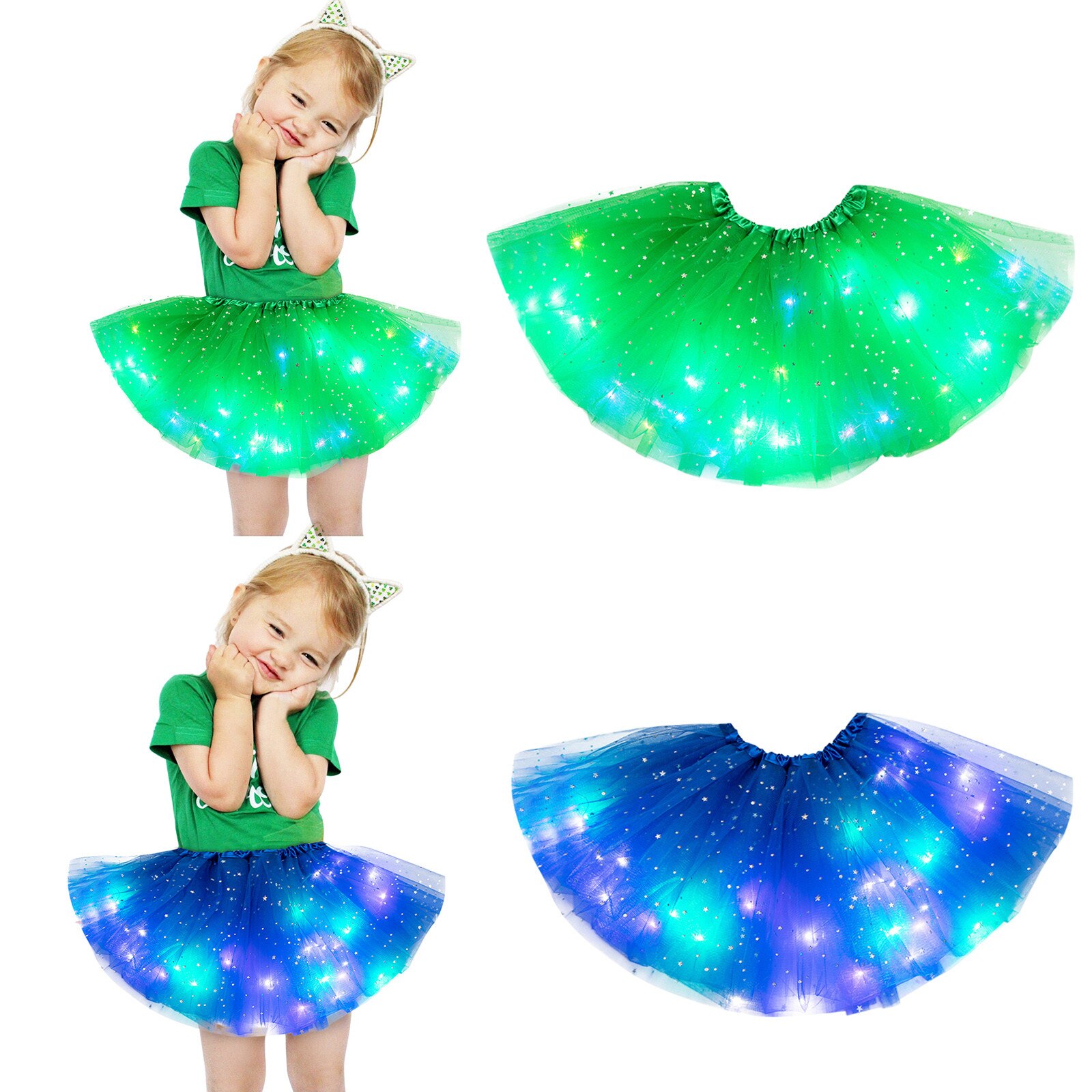 Kid Meisje Baby Tutu Rok Led Light Up Pettiskirt Ballet Kleding 2 Stuks Peuter Princess Party Dance Leuke Rokken Childrenclothing: E