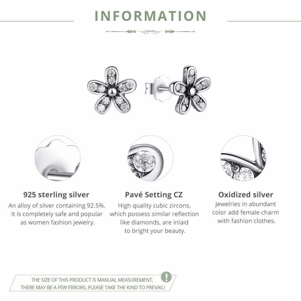 BAMOER auténtica Plata de Ley 925 deslumbrantes pendientes con forma de Margarita pendientes con claro joyería CZ Venta de aniversario PAS403