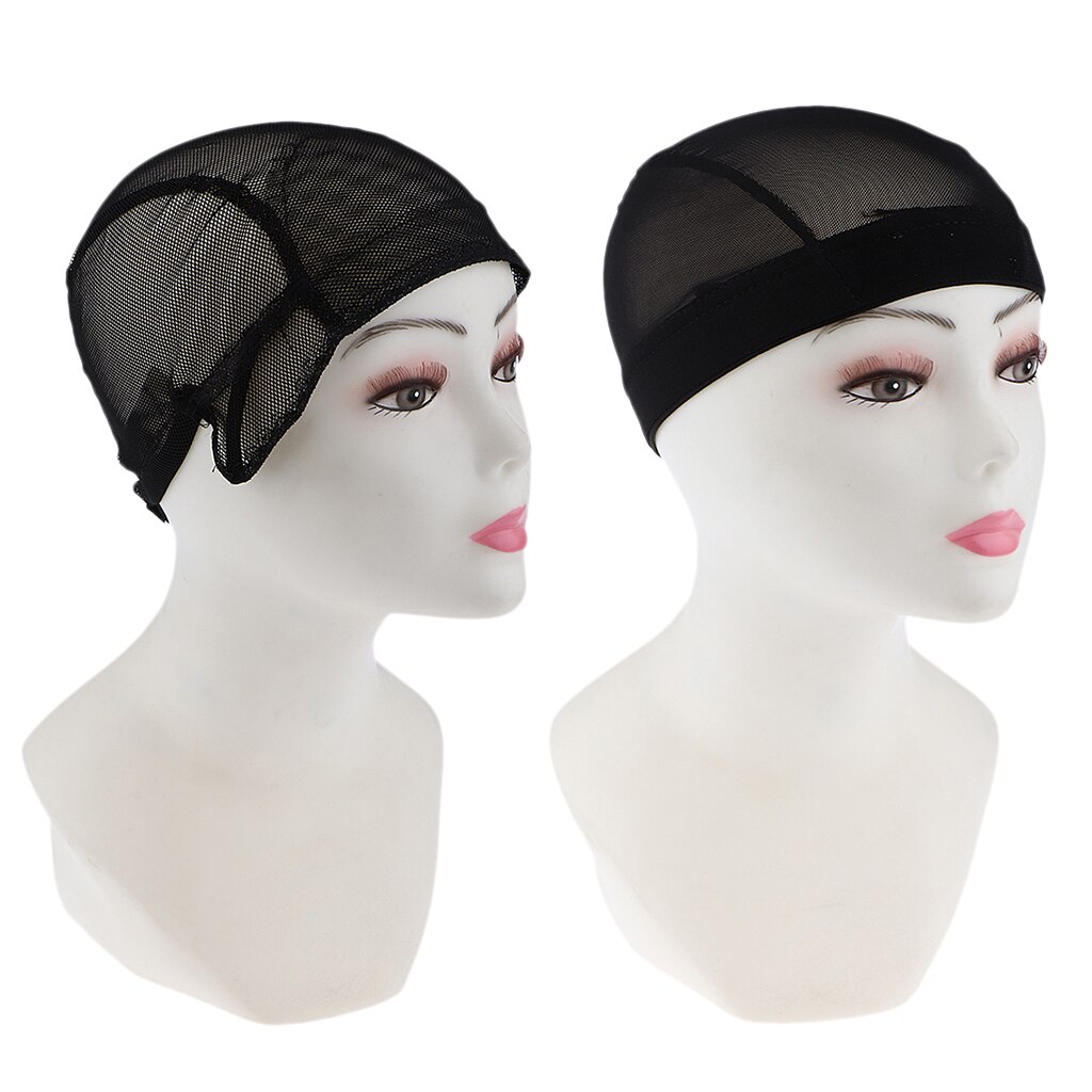 2pcs Adjustable Weaving Net Wig Cap Wig Making Weave Cap Elastic Hair Net Black