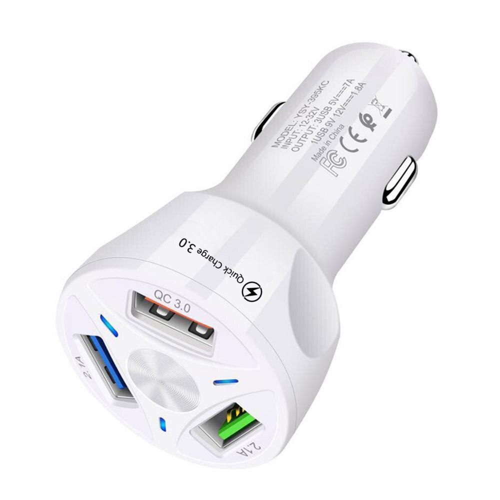 4U Port Car Charger Quick Charge 3.0 4.0 Portable Fast Charging Adapter in Car 5V 3A For Xiaomi iPhone Mobile Phone Car-Charger: 3U White