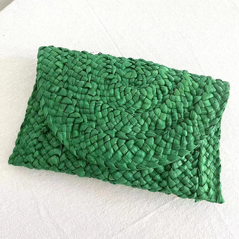 Fashionable Corn Husk Straw Bags Hand-woven Women Clutch Envelope Handbag Long Purse For Female Summer Beach Bag bolsa: SKY BLUE