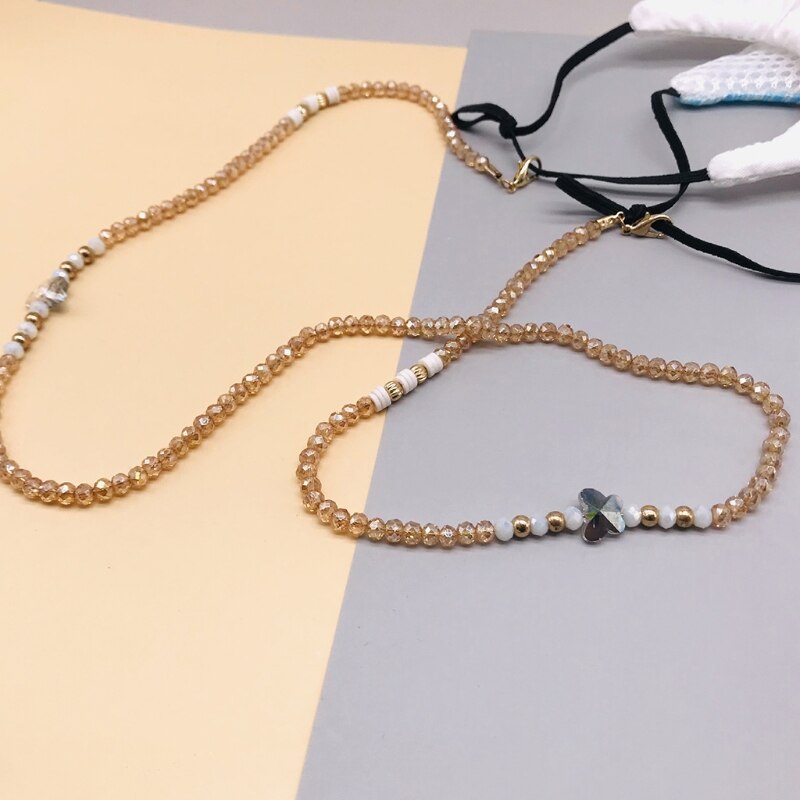 Ręcznie pleciony imitacja kryształu maska łańcuszek smycz okularowy anty-zgubiony uchwyt biżuteria naszyjnik z koralików pasek smycz