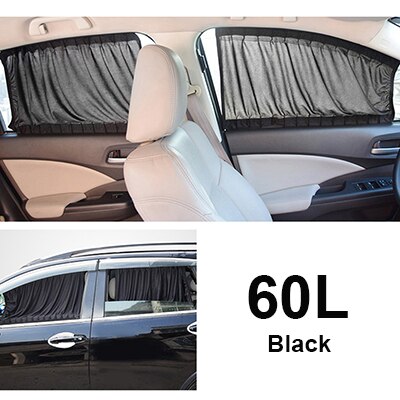 60 cm Aluminium Rail Auto Side Window Visor Zonnescherm Gordijn Auto Window Zonneklep Met Elastische Koord-Zwart/ beige/Grijs: Black 60L
