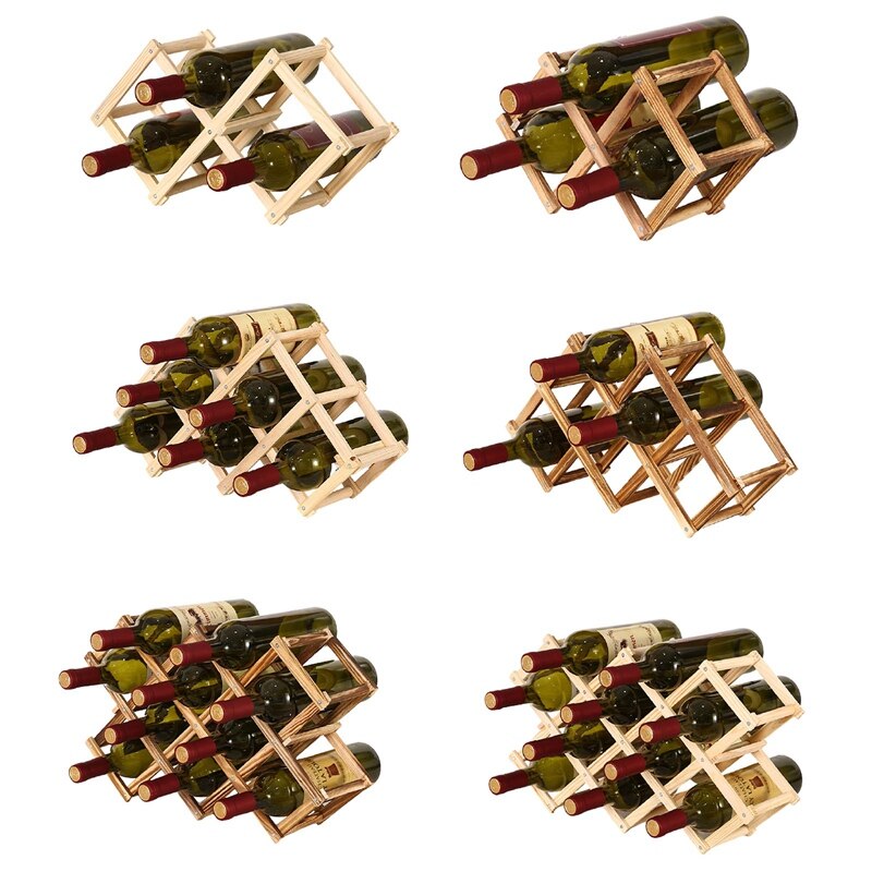 Solid Wood Folding Wine Racks Foldable Wooden Wine Stand Holder 10 Bottles Stackable Wine Cellar Racks Kitchen Bar Display Shelf