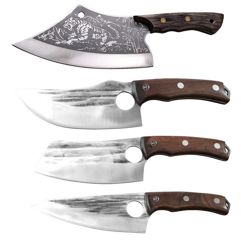 Kitchen Knife High Carbon Steel Butcher Meat Chopping Cleaver Knives Wenge Wood Handle Handmade Forged Chinese Chef Knife: 4pcs set 1
