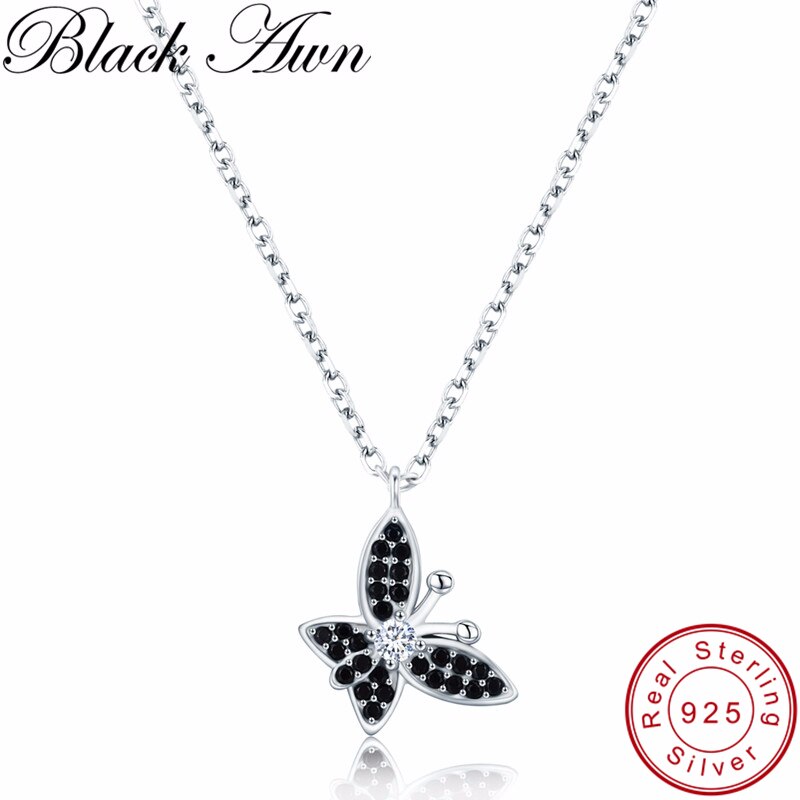 Collares y colgantes románticos de mariposa de de plata fina 2,5g 925 para mujer P189