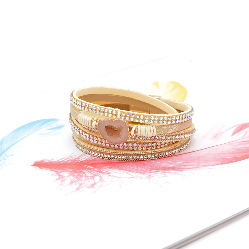 Cindy xiang 3 cores moda natural pedra pulseiras de couro para mulheres e homens unissex manguito pulseiras longo torcido braceletes verão