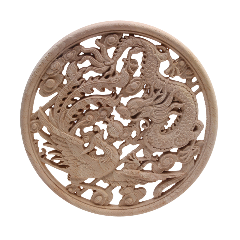 Decoración europea con de dragón y Fénix, calcomanía tallada de madera sólida con de flor redonda, para muebles, venta directa
