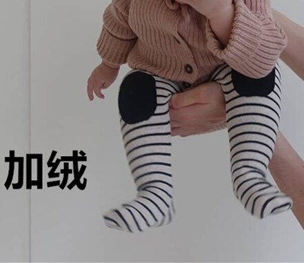 Ins höst vinter baby leggings rand baby leggins byxor baby kläder: Tjock svart / 80cm