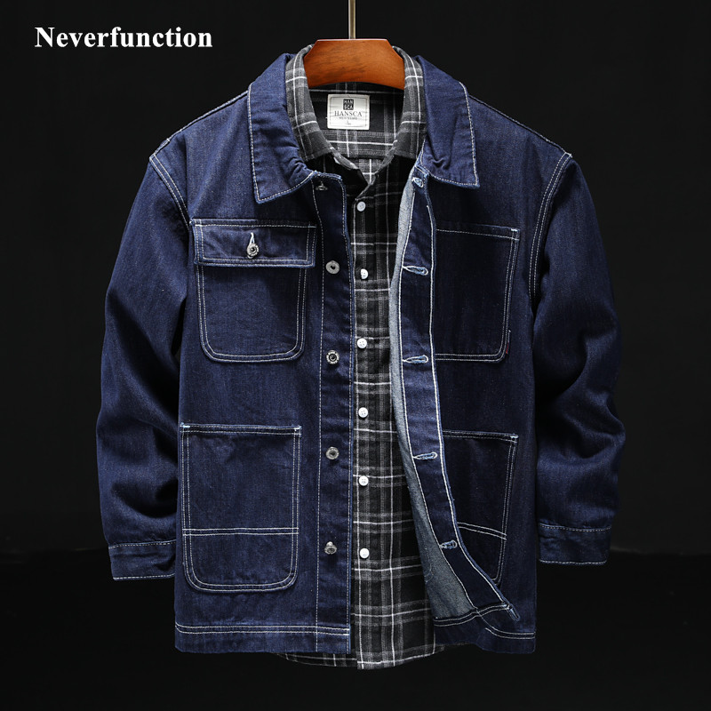 Men Classic business simple leisure Multi-pocket Cotton blue Denim Jackets male Casual motorcycle Slim Jeans Jacket Coat