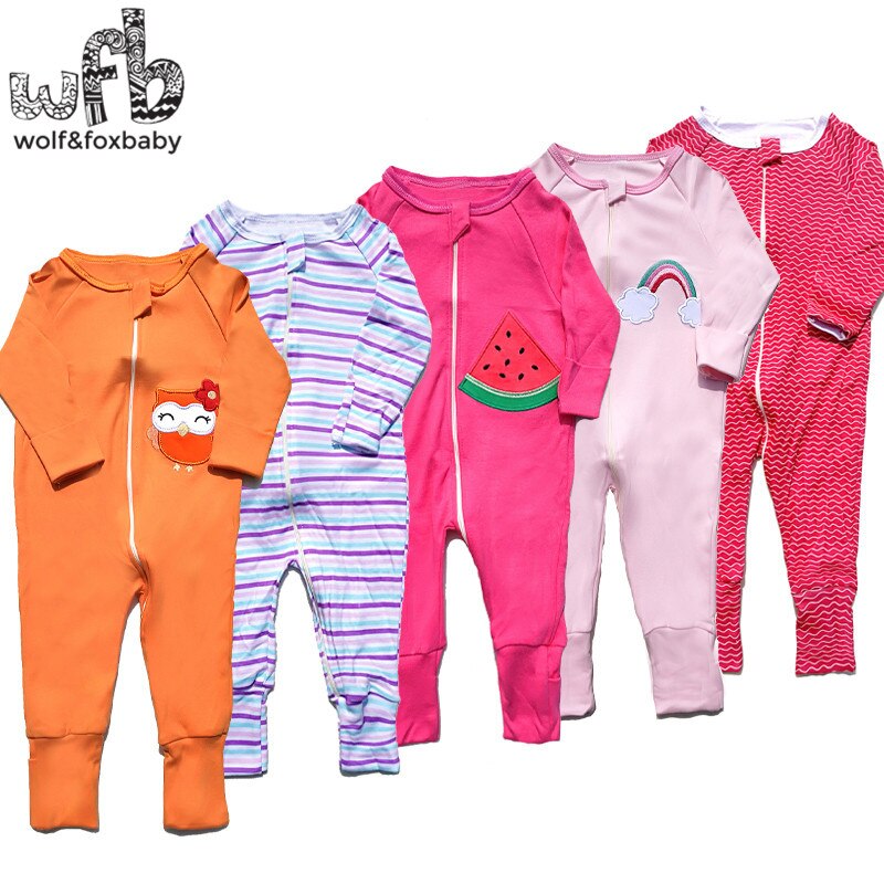 Retail 3 Stks/pak 0-24 Maanden Lange Mouwen Rits Baby Cartoon Jongen Meisje Algehele Rompertjes Kleding Kleding