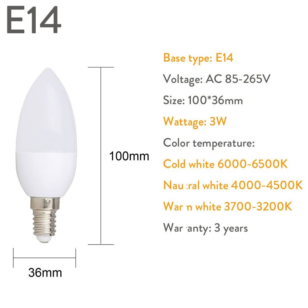 10 stks Led Kaars Lamp E14 E27 E12 B22 B15 110 v 220 v Spotlight Chandlier Kristallen Lamp Ampul Bombillas licht 3 w Vervangen 20 w Lamp