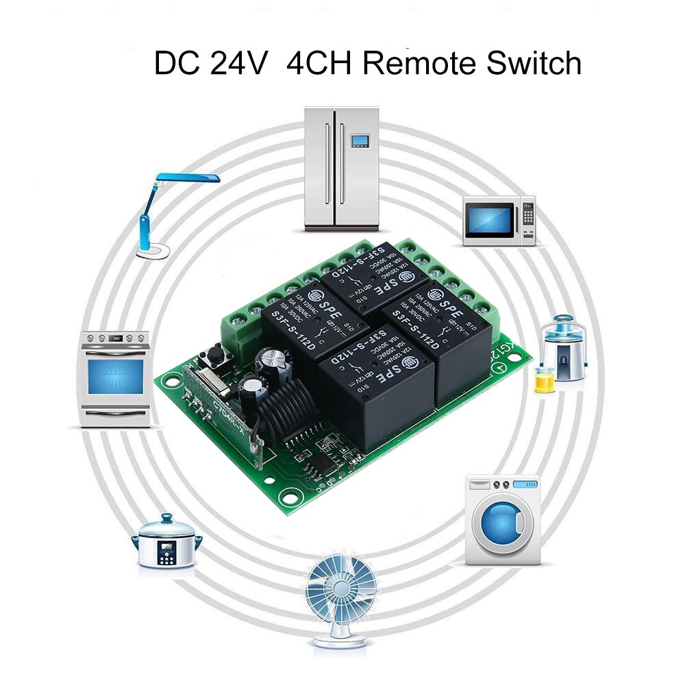 Dc 24V 10A 4CH Draadloze Relais Module Afstandsbediening Schakelaar Smart Home Automation Ontvanger Voor EV1527 Rf 433Mhz Afstandsbediening controles