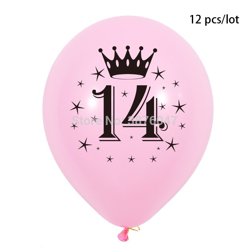 12 Stks/partij 11 12 13 14 15 Jaar Verjaardag Ballon Kids Jongen Meisje Verjaardagsfeestje Decoraties Gelukkige Verjaardag Verjaardag Ballonnen: Pink 14