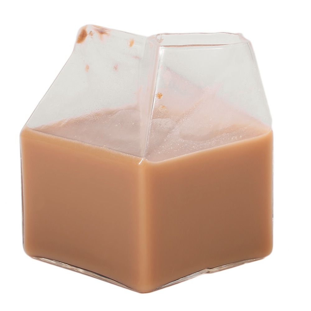 Square Milk Glass Milk Box Glass Mug Milk Box Cup Half Pint Coffee Glass Juice Cup Pure Handmade Crafts Mini Creamer Jug