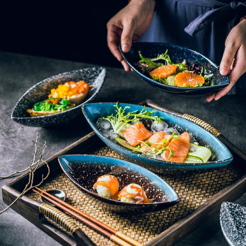 Uregelmæssig keramisk fad japansk dyb tallerken suppe tallerken restaurant tallerken dækket bord snack dessert frugt tallerken